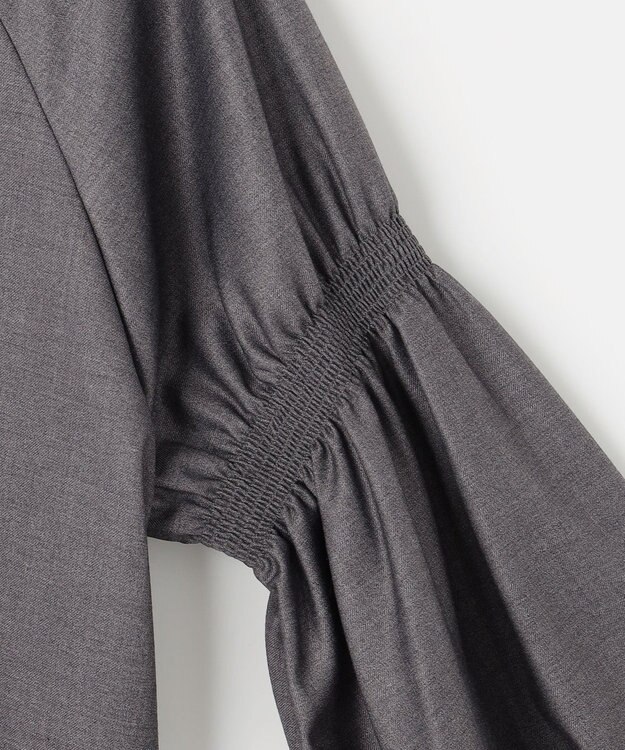 #Newans 【洗濯機可/しわになりにくい】シャーリングネック ボリュームスリーブブラウス チャコール