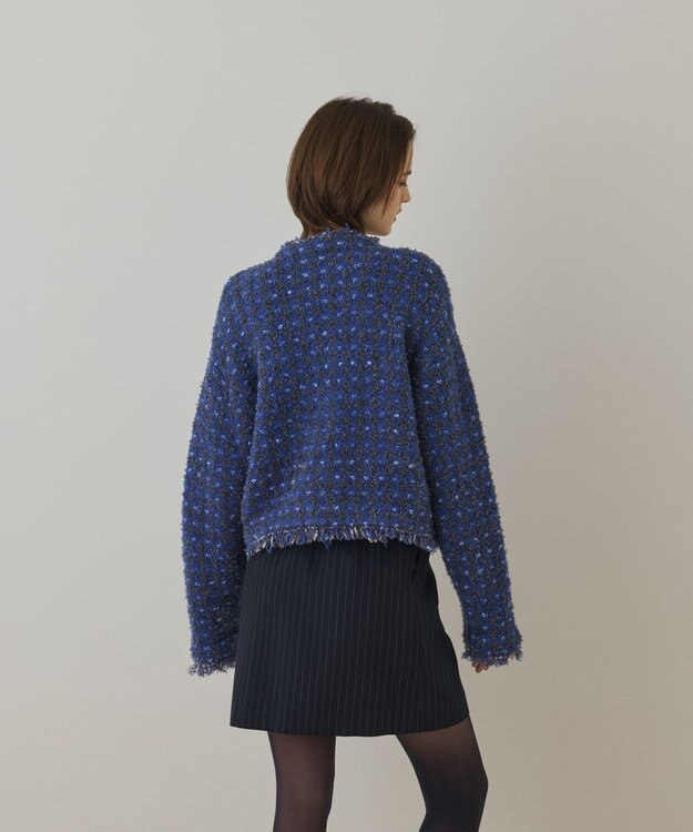 GRACE CONTINENTAL ツイードニットショートカーディガン ブルー