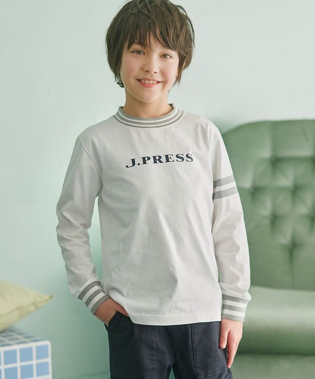 J.PRESS KIDS 【140-170cm】リブライン ロゴカットソー アイボリー系