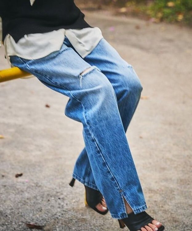 woadblue 【157】slit tapered デニムパンツ VINTAGE BLUE