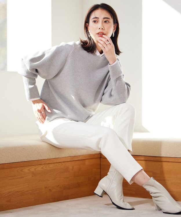 ICB 【洗える】エステルトリプルクロス スティックパンツ オフホワイト系