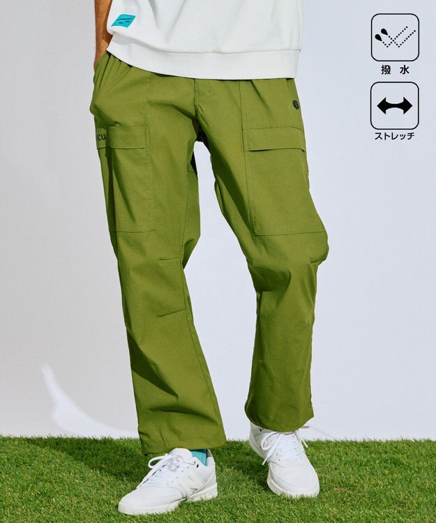 PW CIRCULUS 【撥水加工/ ストレッチ】【MEN】ベルト付 ワイドカーゴパンツ ゴルフ カーキ系