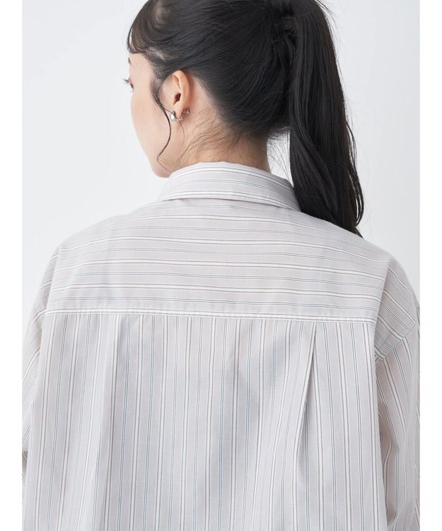 earth music&ecology レギュラーカラーシャツ Stripe Beige