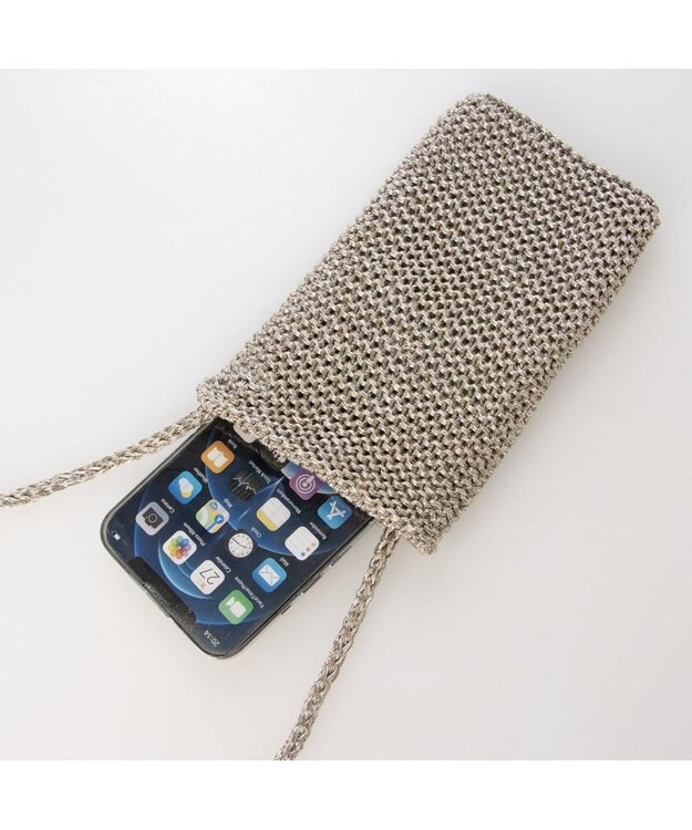UNBILLION カシュカシュ cachecache / メタリックニットスマホショルダーバッグ シルバー