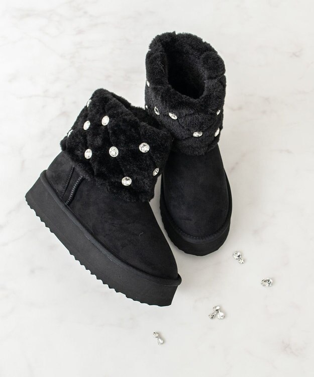 Bridget Birkin 【Bridget Birkin】キルティングビジュームートンブーツ ブラックスウェード