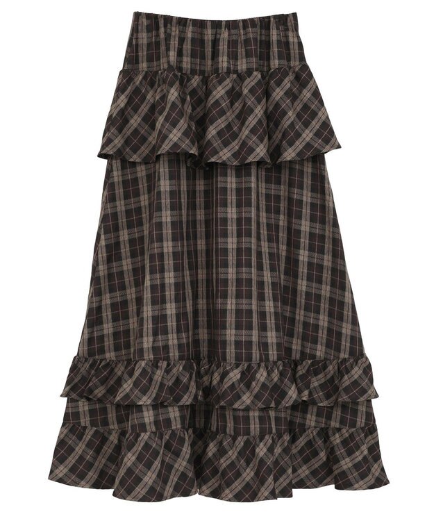 Green Parks ■ＥＳＣＡＲ　チェックペプラムフレアスカート Brown
