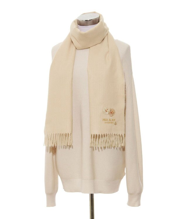 MOONBAT PAUL & JOE ACCESSOIRES クリザンテーム刺繍ムースタッチマフラー（パッケージ入り） ベージュ