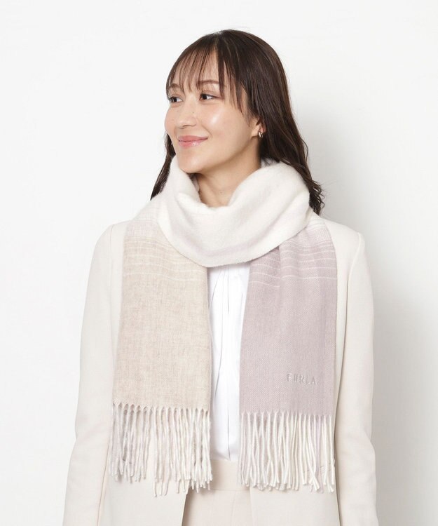 MOONBAT FURLA(フルラ）ウール100％ オンブレー チェックストール オフホワイト