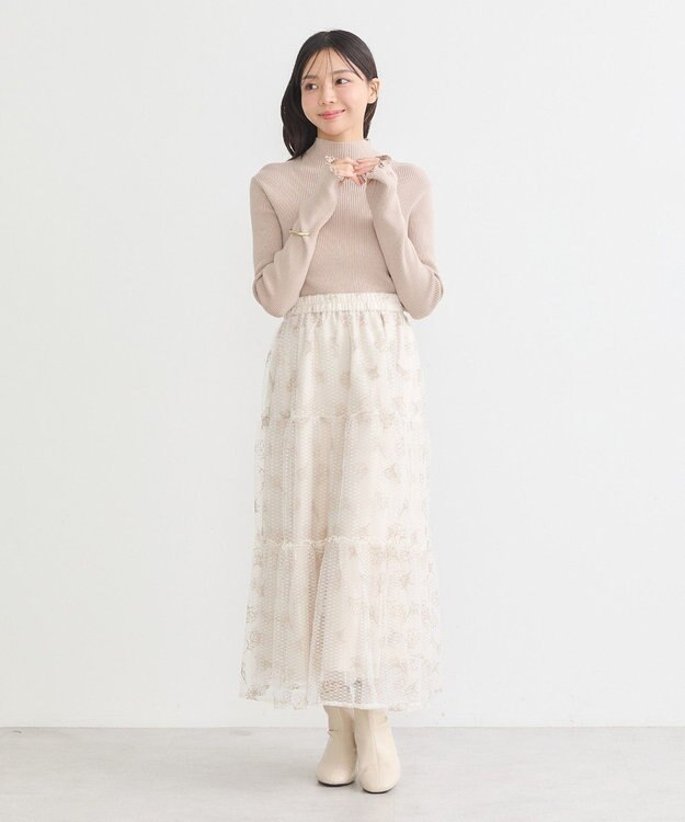 earth music&ecology 袖口刺繍リブニットプルオーバー Light Beige