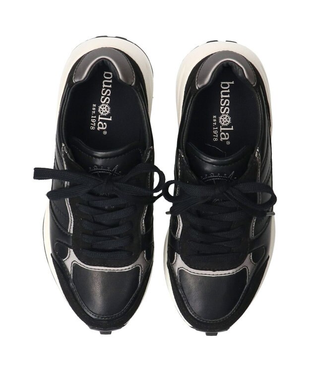 INTER-CHAUSSURES 【BUSSOLA】厚底レースアップスニーカー ブラックコンビ
