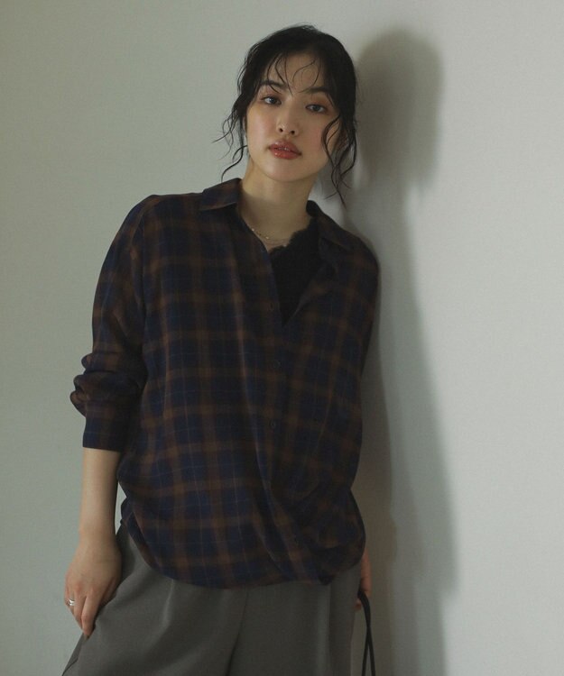 Green Parks カシュクールシアーシャツ Navy