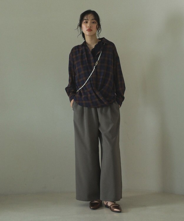 Green Parks カシュクールシアーシャツ Navy