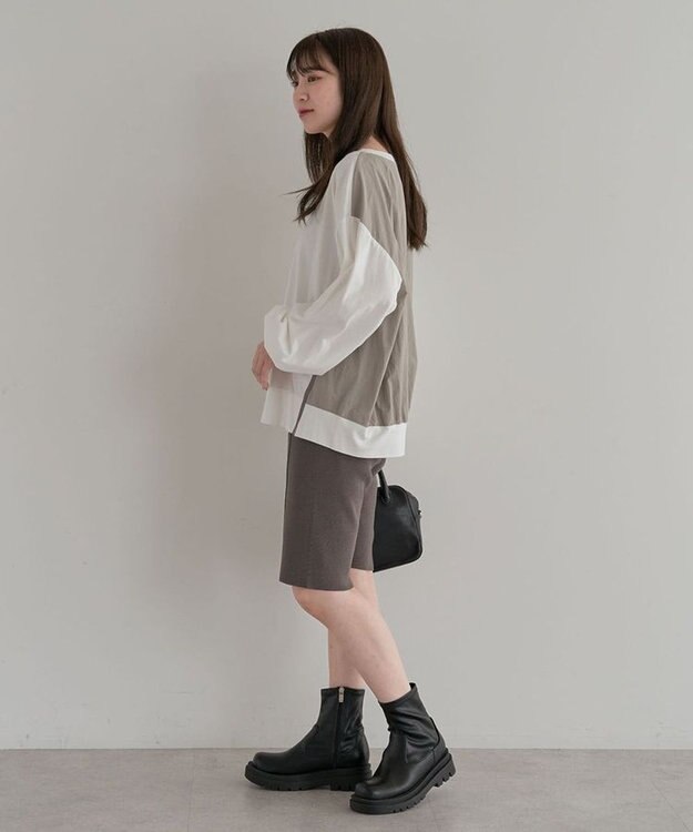 Green Parks グログランテープ配色ドッキングプルオーバー Off White