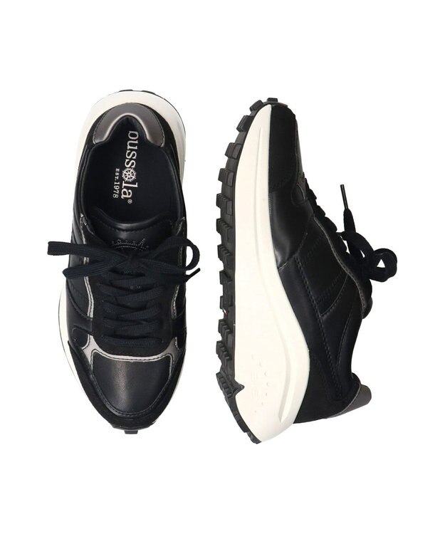 INTER-CHAUSSURES 【BUSSOLA】厚底レースアップスニーカー ブラックコンビ