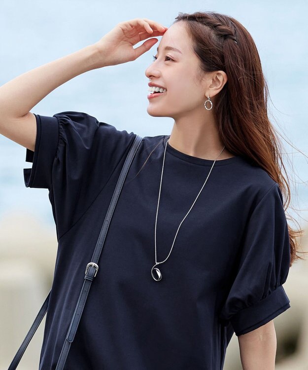 Tiaclasse 【UVケア・接触冷感】“あまラク” ボリュームパフスリーブカットソーチュニック ネイビー