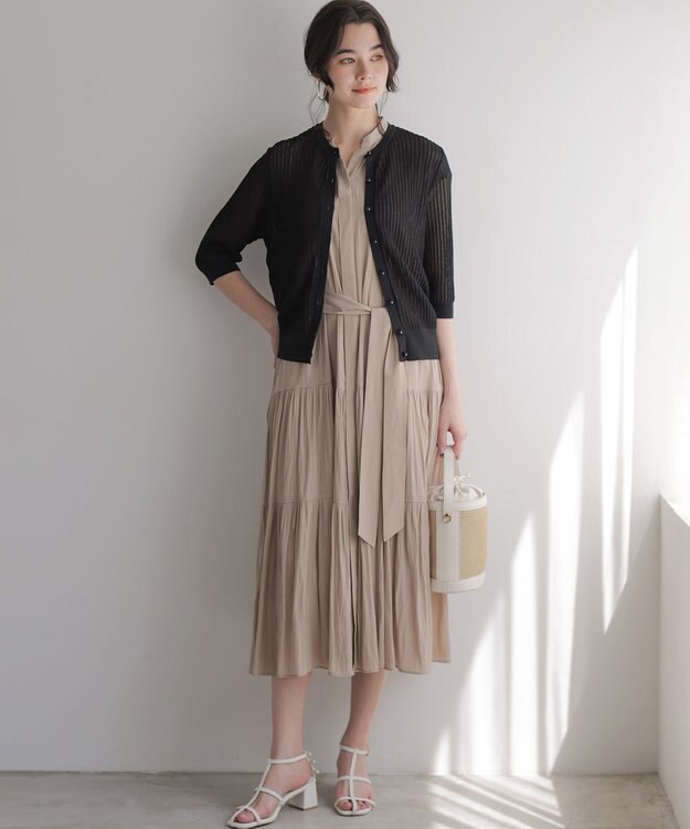 組曲 L 【WEB限定】ギャザーライトデシン ティアードワンピース ベージュ系