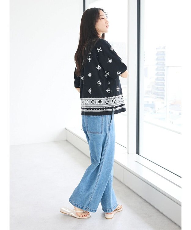 CRAFT STANDARD BOUTIQUE パネル刺繍開襟シャツ Black