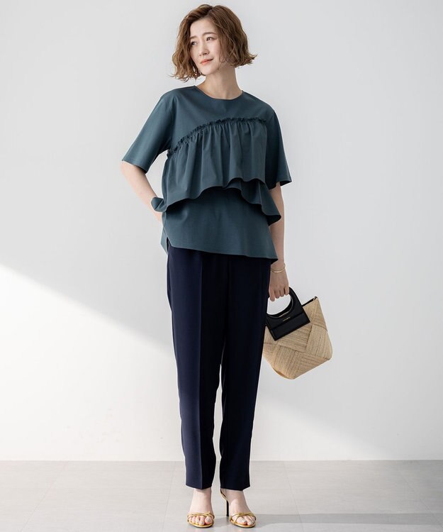 23区 【Oggi7月号掲載/吸水速乾/接触冷感/UVカット】ストレッチジョーゼット テーパード パンツ ネイビー系