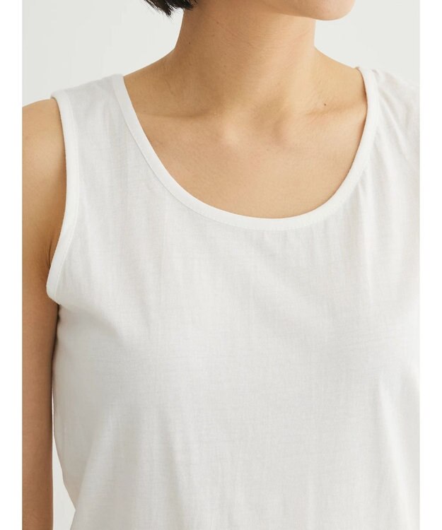 Green Parks インド綿 SET２点 刺繍７分丈ブラウス＋タンクトップ Off White