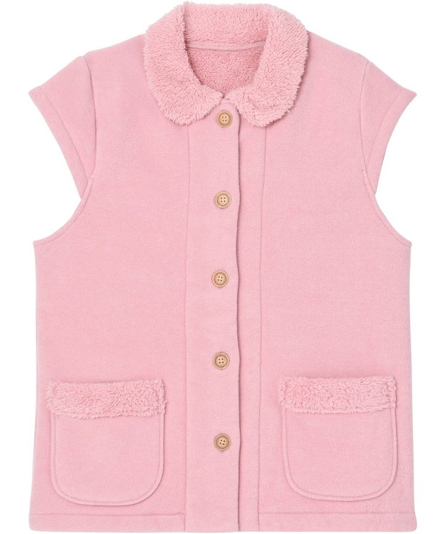 Wing ベスト 3分袖 ショート丈(腰付近) フリース素材 ボア使用(裏側) 保温性 あたたかい 前開きタイプ レディース EX2070 ウイング／ワコール ピンク