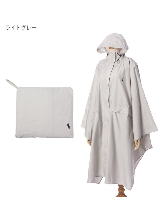 MOONBAT POLO RALPH LAUREN(ポロ ラルフローレン) ポロポニー ポケッタブル レインポンチョ レインコート 無地 フード 収納袋 ロゴ入 レディース ライトグレー