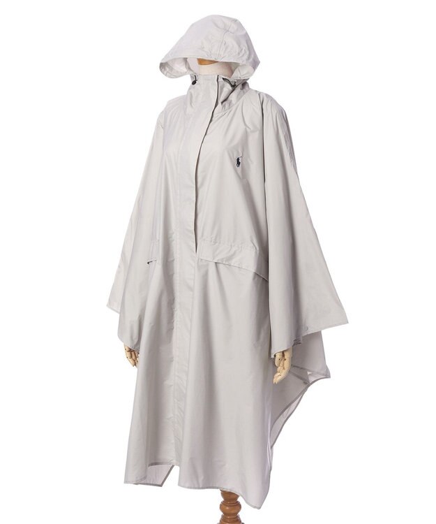 MOONBAT POLO RALPH LAUREN(ポロ ラルフローレン) ポロポニー ポケッタブル レインポンチョ レインコート 無地 フード 収納袋 ロゴ入 レディース ライトグレー