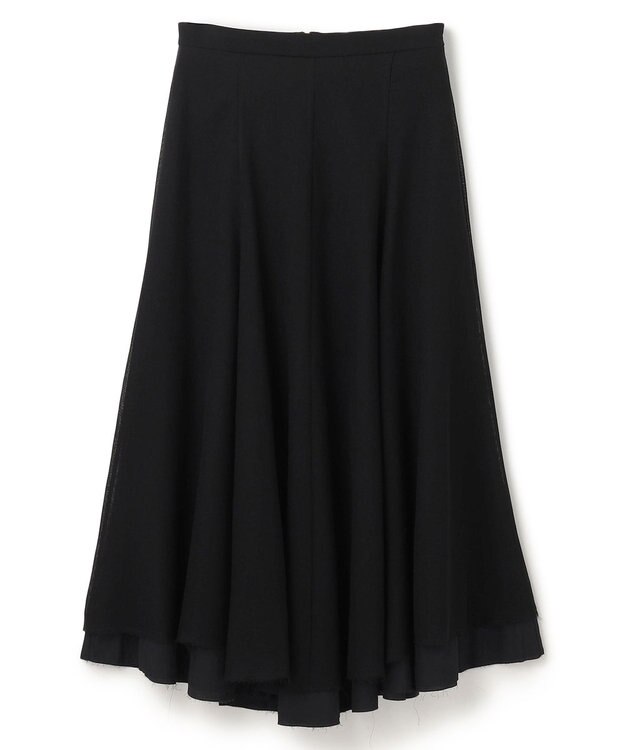 BEIGE， PINE / ウールレイヤードフレアスカート Black