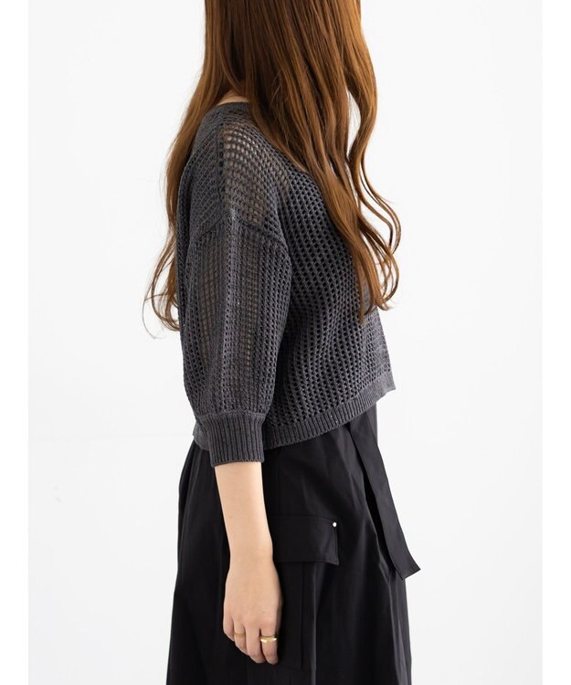 Te chichi スパンコールメッシュハーフスリーブニット《2025Autumn catalog item》 チャコールグレー