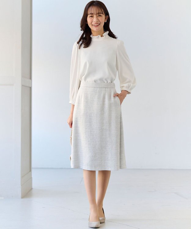 組曲 【KUMIKYOKU NAVY】ラメループモールツイード フレアスカート ライトグレー系