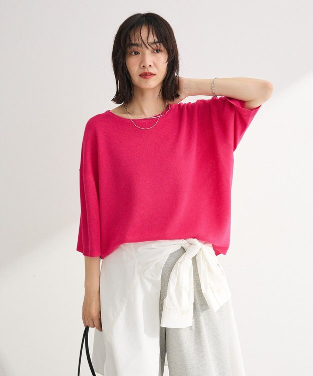 Green Parks 七分袖機能ニットプルオーバー Pink