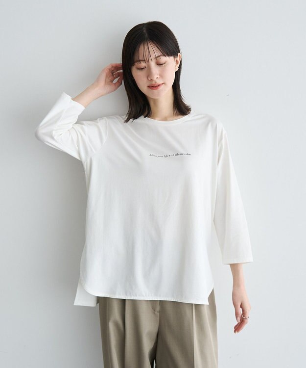YECCA VECCA ラウンドヘム7分袖ロゴTee Off White
