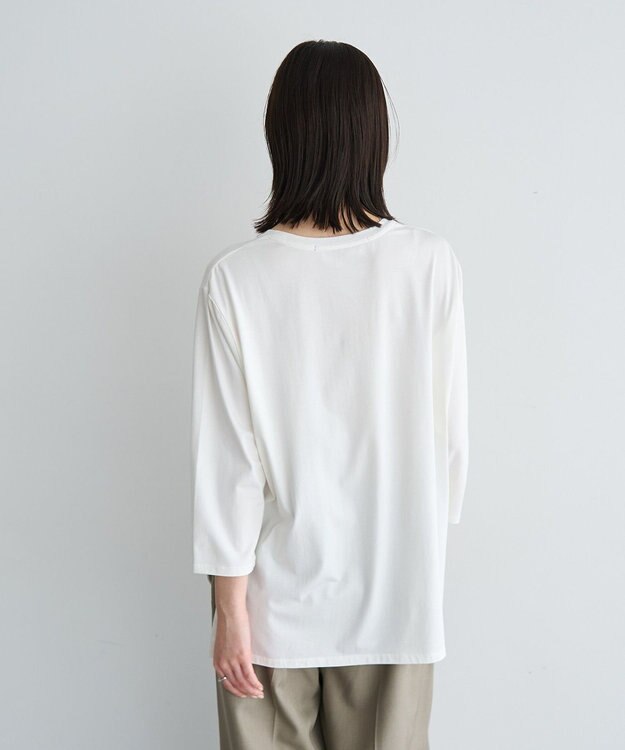 YECCA VECCA ラウンドヘム7分袖ロゴTee Off White