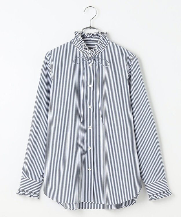 #Newans フリルカラーノーブルブラウス ネイビーストライプ