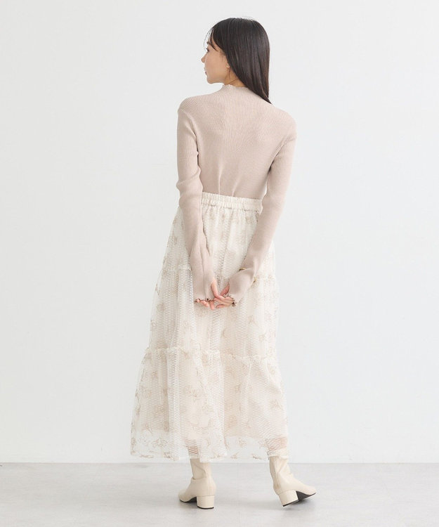 earth music&ecology 袖口刺繍リブニットプルオーバー Light Beige