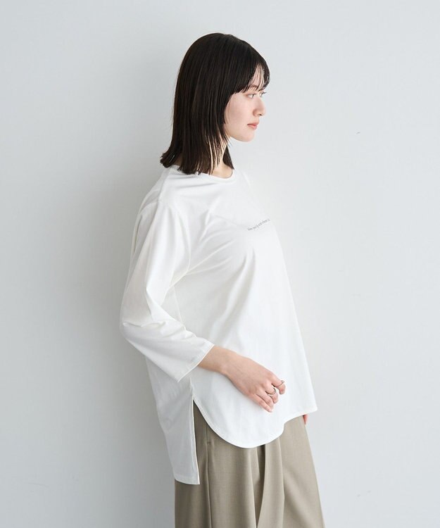 YECCA VECCA ラウンドヘム7分袖ロゴTee Off White