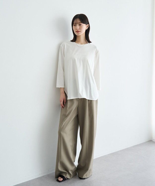 YECCA VECCA ラウンドヘム7分袖ロゴTee Silver