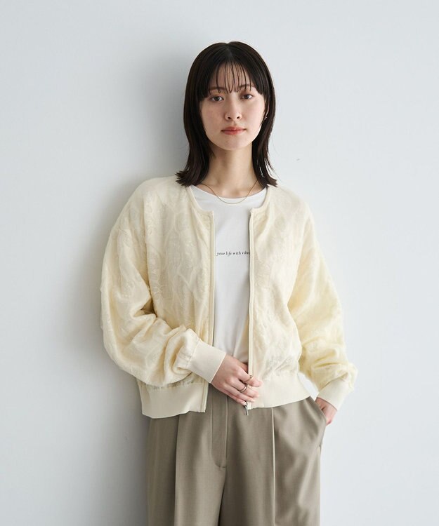 YECCA VECCA ラウンドヘム7分袖ロゴTee Off White