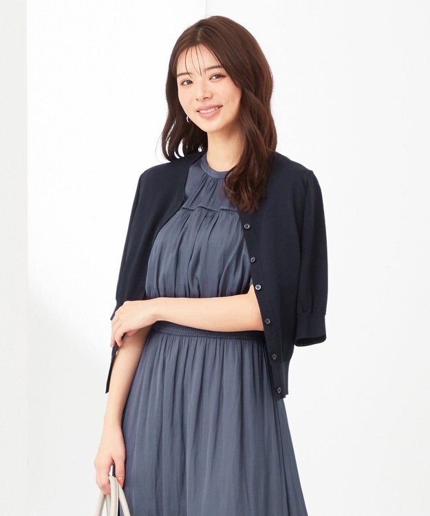 ANY SIS 【洗える】ハーフスリーブ カーディガン ネイビー