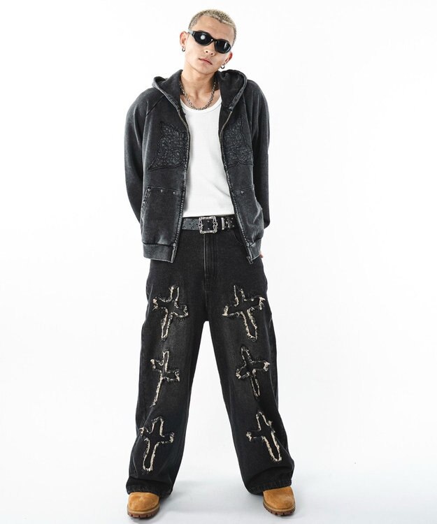 WEGO 【ユニセックス着用ITEM】フリンジデニムパンツ 柄4