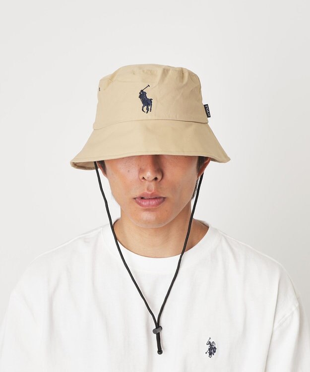 MOONBAT 【WEB限定/遮光/撥水】POLO RALPH LAUREN 晴雨兼用 バケットハット ／つば遮光生地 レインハット あご紐 キャメル