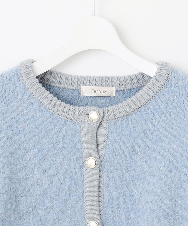 Feroux 【洗える】ブークレー ニットジャケット ブルー系