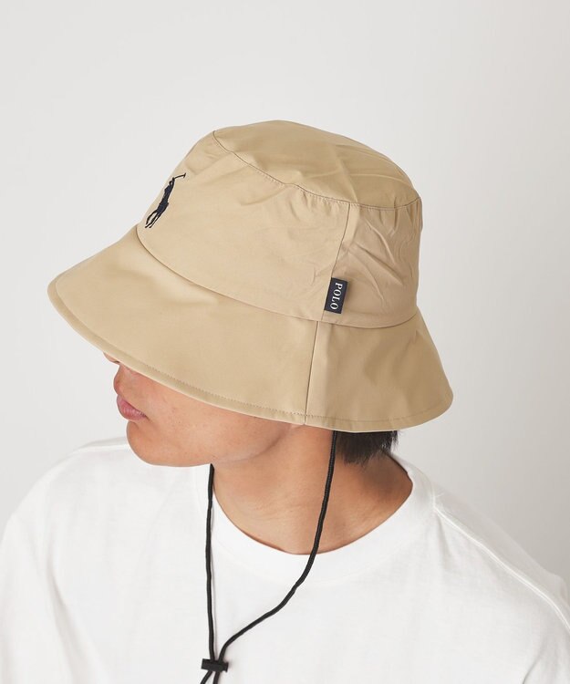 MOONBAT 【WEB限定/遮光/撥水】POLO RALPH LAUREN 晴雨兼用 バケットハット ／つば遮光生地 レインハット あご紐 キャメル