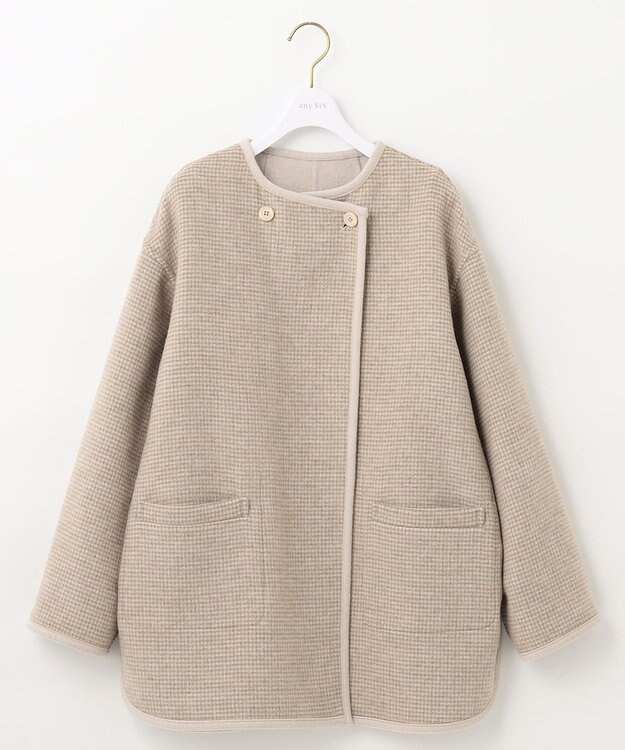 ANY SIS トリミングウールリバー コート アイボリーベージュ