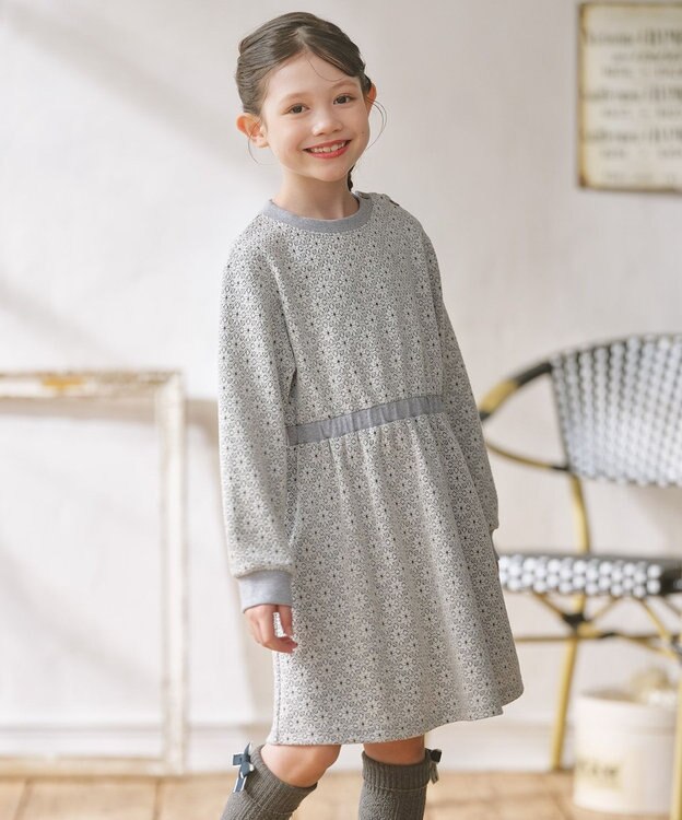 組曲 KIDS 【110-140㎝】 フロストフラワージャガード ワンピース グレー