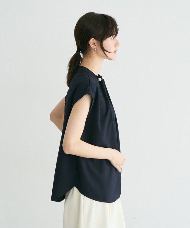 YECCA VECCA パールタックフレンチスリーブブラウス Dark Navy