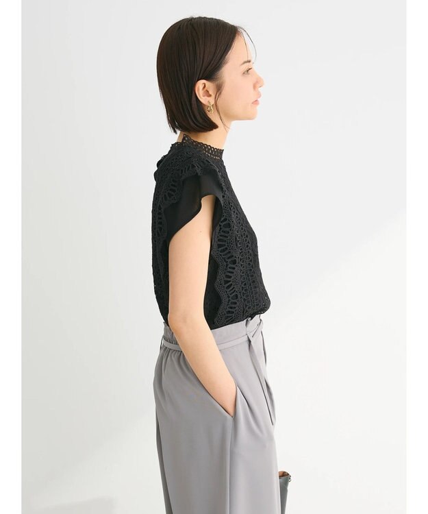 Green Parks ・Ｐｅｔｉｔ　Ｆｌｅｕｒ　フレンチレーシ－ブラウス Black