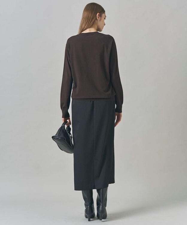 ICB 【洗える】マットヴィスコースポリエステル ブロッキングニット ダークブラウン×ネイビー系