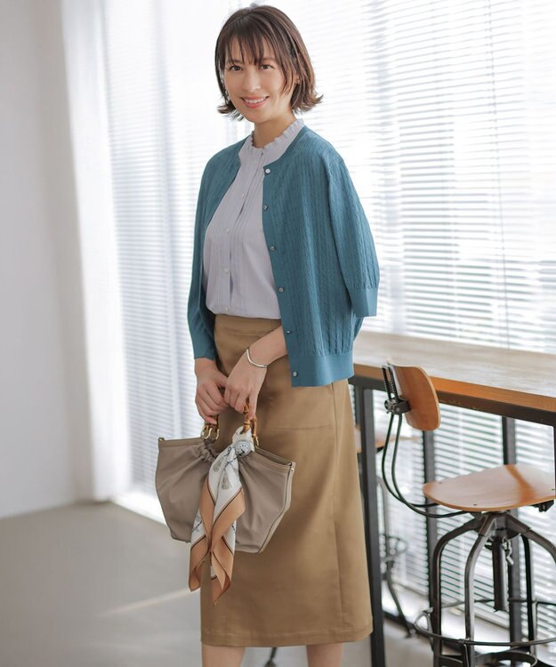 J.PRESS LADIES S 【アンサンブル着用可】Vis/Peスパーク クルーネック カーディガン シーグリーン系