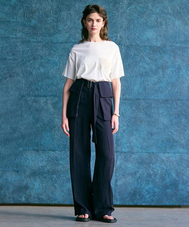 BEIGE， 【洗える】BERNARD / リネンストレートフルレングスパンツ Navy