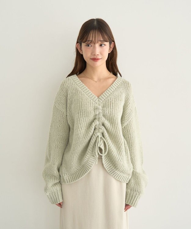 earth music&ecology フロントシャーリングニットプルオーバー ミント